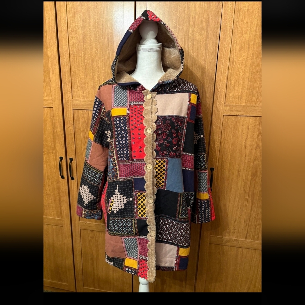 SHEIN Multicolor Patchwork Fur Lined Jacket 0X - image 1